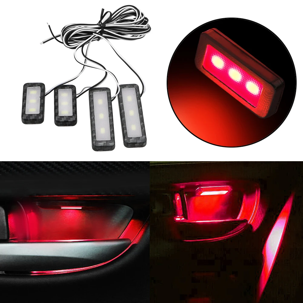 

LEEPEE 4Pcs 6 Colors Armrest Interior Door Handle Lighting Auto Atmosphere Lamp Universal LED Car Inner Bowl Light