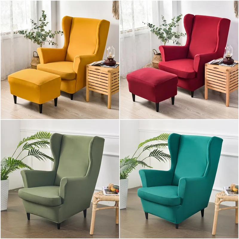 

Nordic Solid Color Wing Chair Cover Stretch Spandex Armchair Slipcover Relax Single Sofa Covers with Seat Cushion Slipcovers
