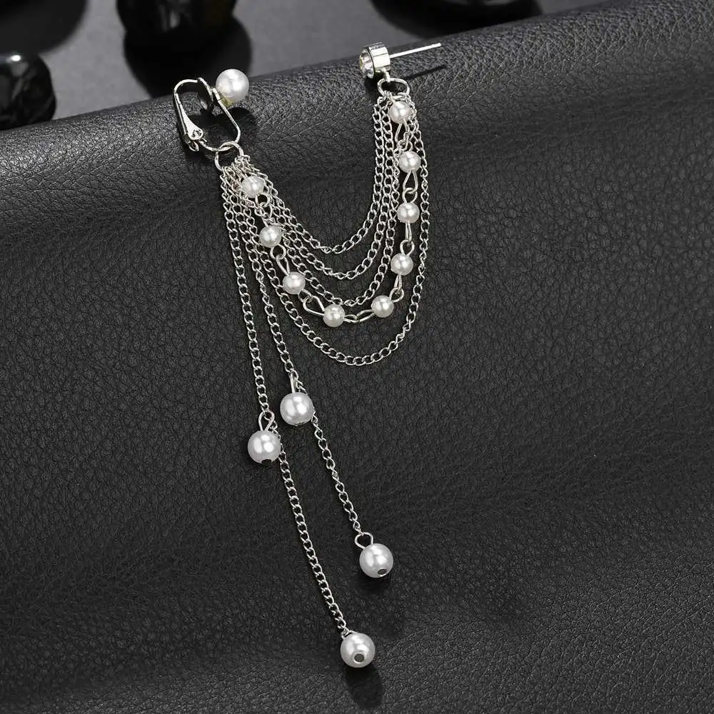 

Pearl Multi-Layer Chain Ear Clip Female Personality Fashion Pearl Ladies Earrings Temperament Tassel Ear Clip Female Earrings