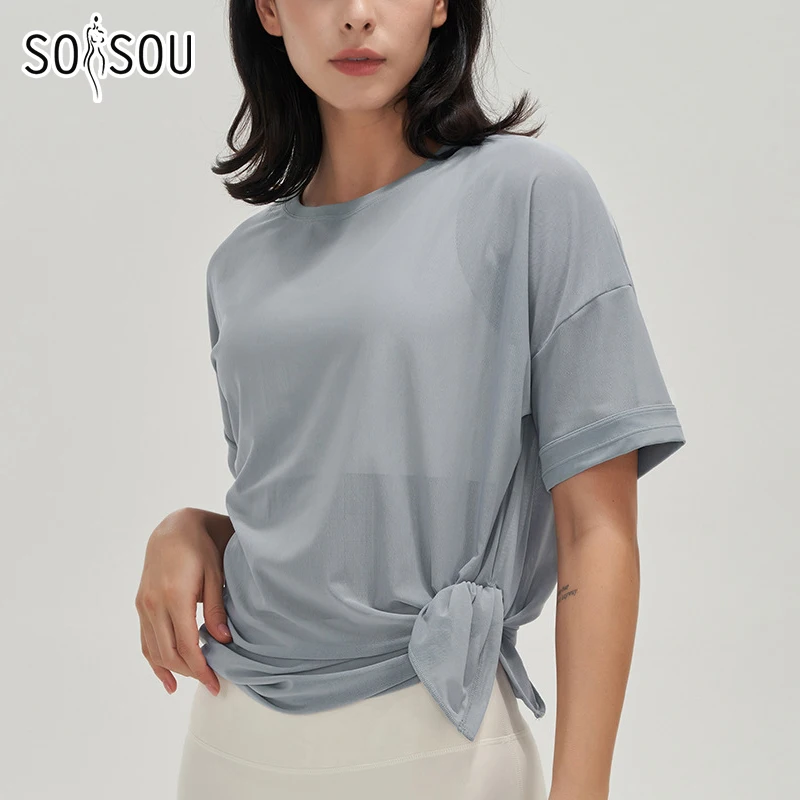 SOISOU Nylon Yoga Shirts Sports Women T-shirts Gym Fitness Short-Sleeved Mesh Quick-Drying Breathable Woman Sports Top camisas