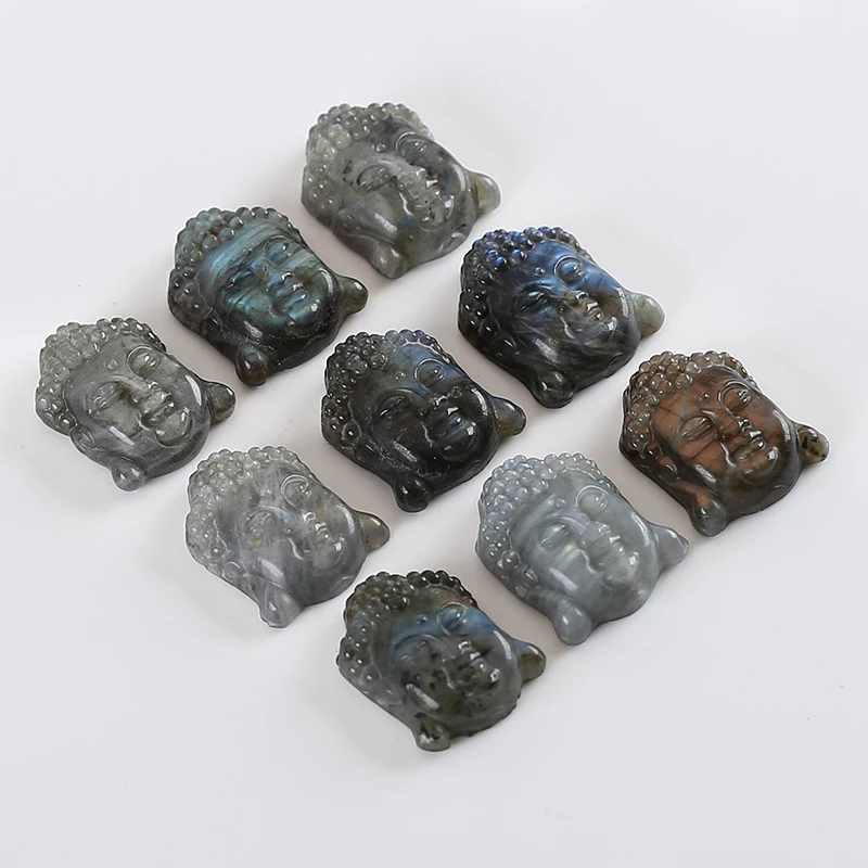 Оптовая продажа натуральный камень лабрадорит голова Будды резной кулон бисер