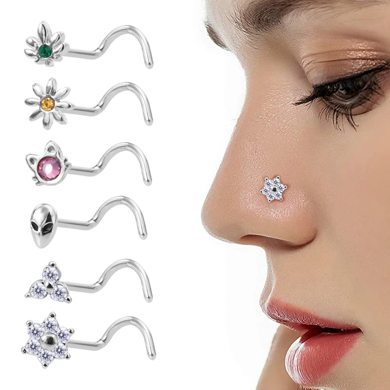 

1pc Surgical Steel Nose Piercings 20G Zircon Screw Nose Ring Nostril Piercings Nariz Stud Earrings Body Jewelry Piercing Women