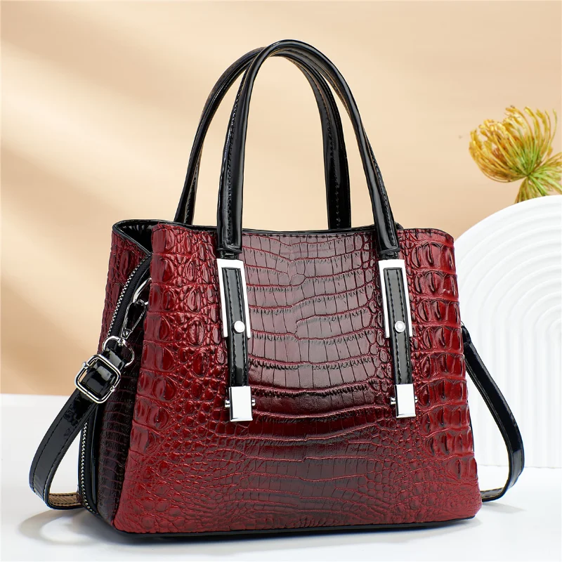 Women 2023 Fashion Handbag Light Luxury Crocodile Pattern PU Texture Crossbody Bags Simple Retro Commuting Single-Shoulder Bag