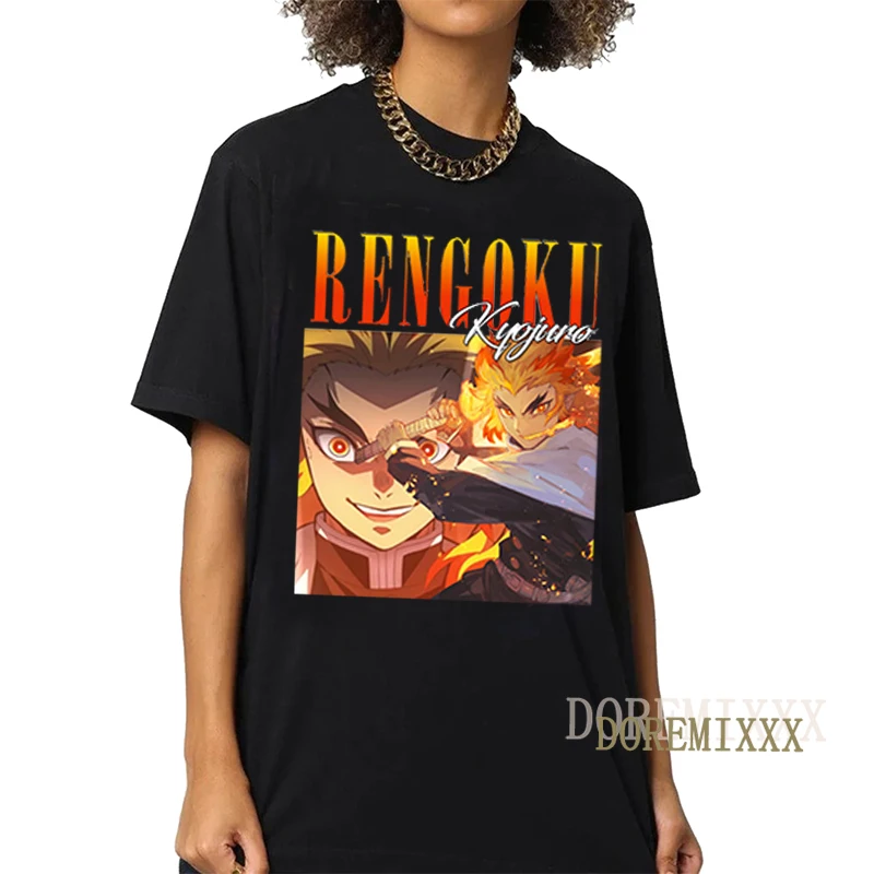 

Футболка Rengoku Kyoujurou с аниме, Мужская Летняя Повседневная футболка с коротким рукавом, уличная одежда унисекс с рассеянным демоном, женские ф...