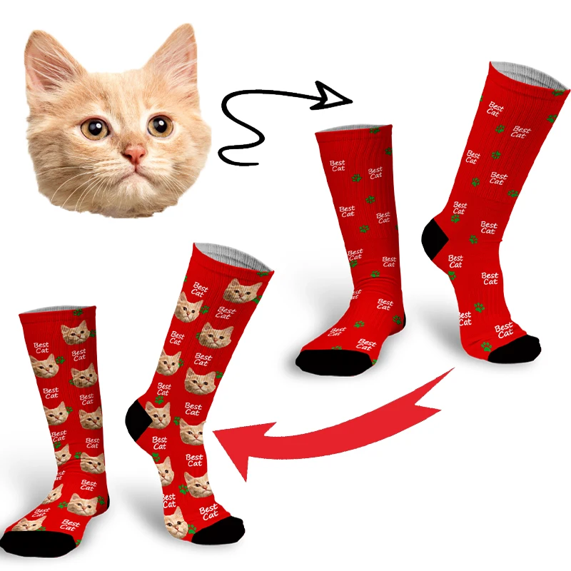 New Custom Pet Cat Face Socks 3D Printing The Best Cat Harajuku Fashion Cotton Stockings Children and Adults Multi Style Neutral