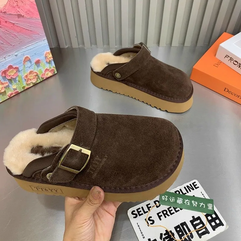 Обувь Женские тапочки Меховые шлепанцы Тапочки на платформе с закрытым носком