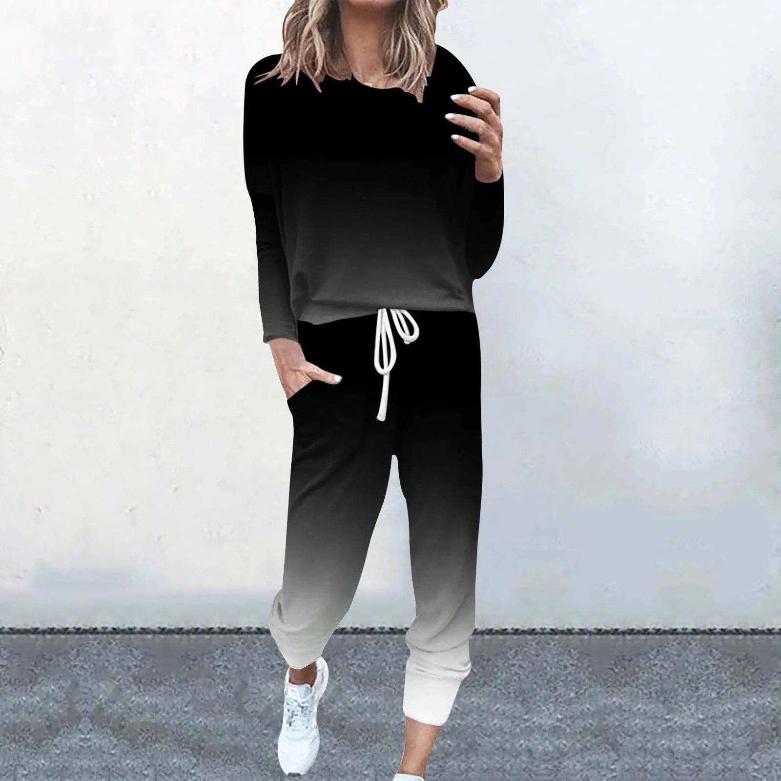 Женский Весенний Комплект Спортивной Одежды Градиентного Цвета Тонкий Пуловер С