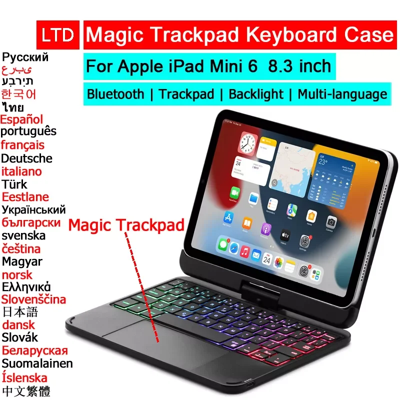 

Bluetooth Magic Trackpad Keyboard Mouse Case For iPad Mini 6 8.3 PC Tablet Case Russian Arabic Hebrew Korean Spanish Keyboard