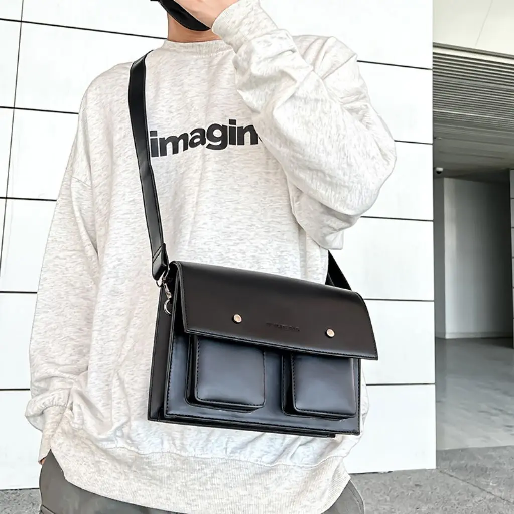 

Bag for Men's Korean Ins Fashion Simple and Large Capacity Retro Men's Bag Couple Men's and Women's PU Shoulder Bag Unisex Style