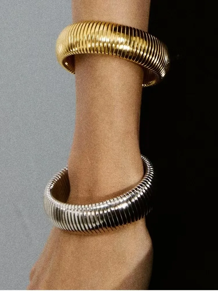

Women Men Spiro Tube Gilt Wide Stretchy Cobra Bracelet