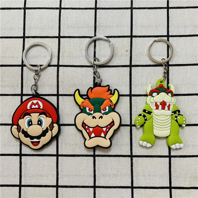 

Super Mario Bros New Keychains School Bag Car Key Pendant Kawaii Bags PVC Key Ring Jewelry Fit Children Trinket Birthday Gift