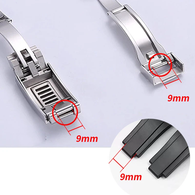 Stainless steel folding buckle glide lock for Rolex submariner Oysterflex Daytona GMT watch band strap Deployment clasp 9mmx9mm