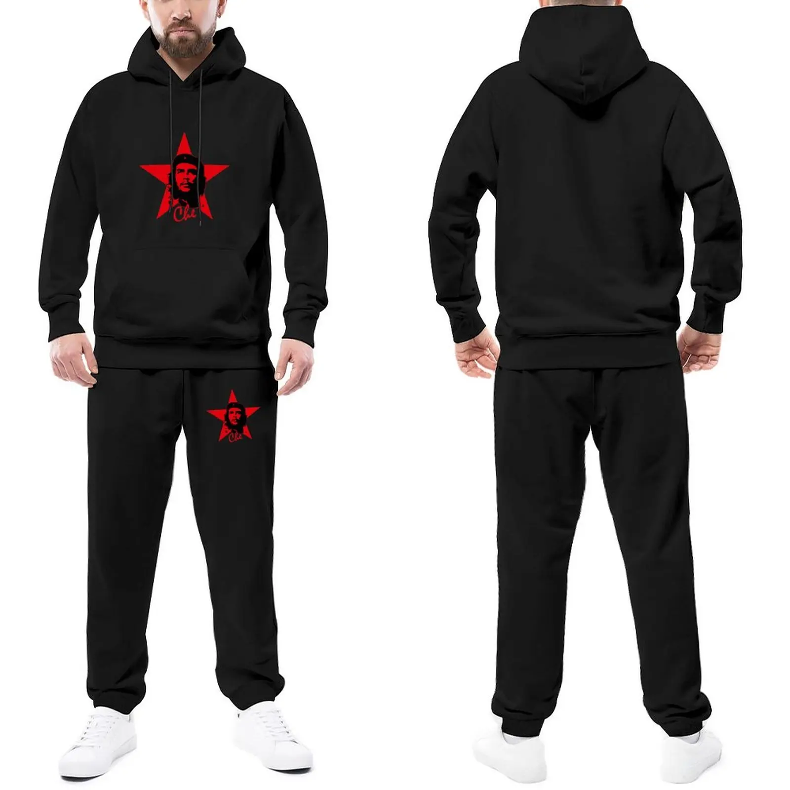 

Tracksuit Set Che Guevara Star Hip Hop Jogging Suit Men Celebrity Hooded Suits Streetwear Hoody Sweatpant Set Plus Size 2XL 3XL