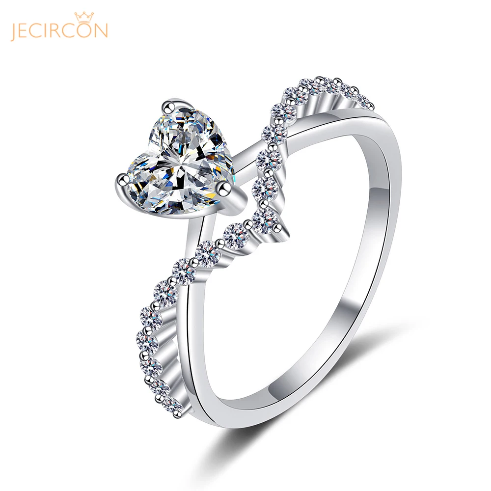 

JECIRCON 1 Carat Moissanite Ring for Women Heart-shaped 925 Sterling Silver pt950 Gold-plated Luxury Jewelry Gift for Lover Wife