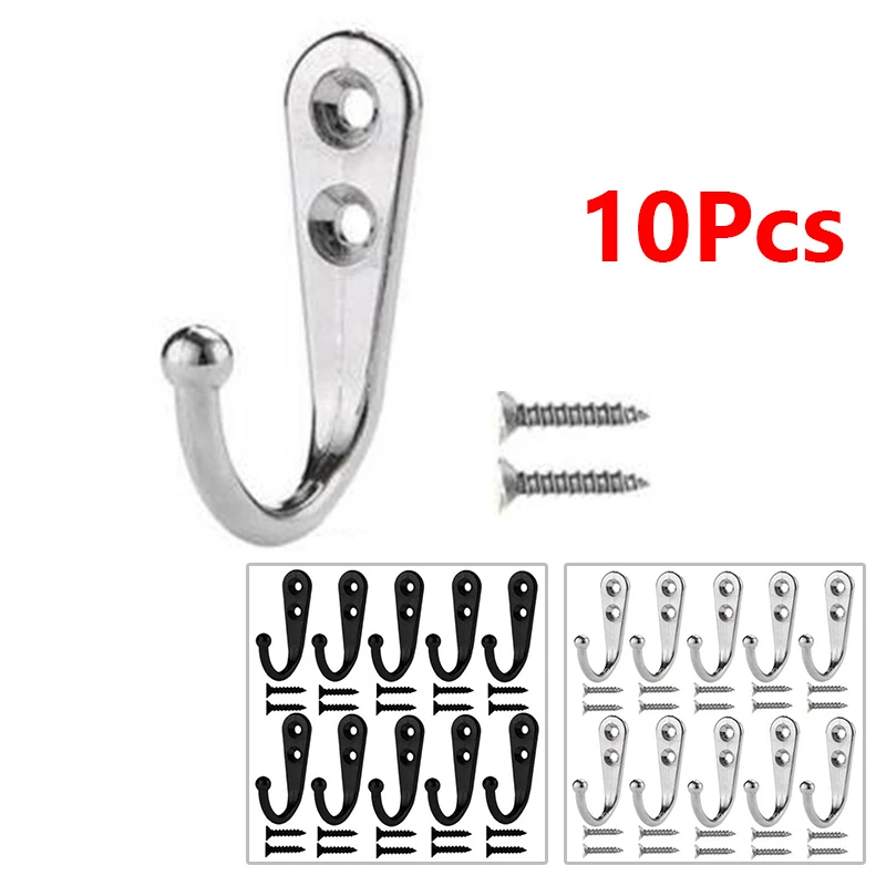10pcs Small Black/silver Hooks Coat Hangers Screws Zinc Alloy 21*12*30mm Multi-purpose Hooks Home Storage & Organization