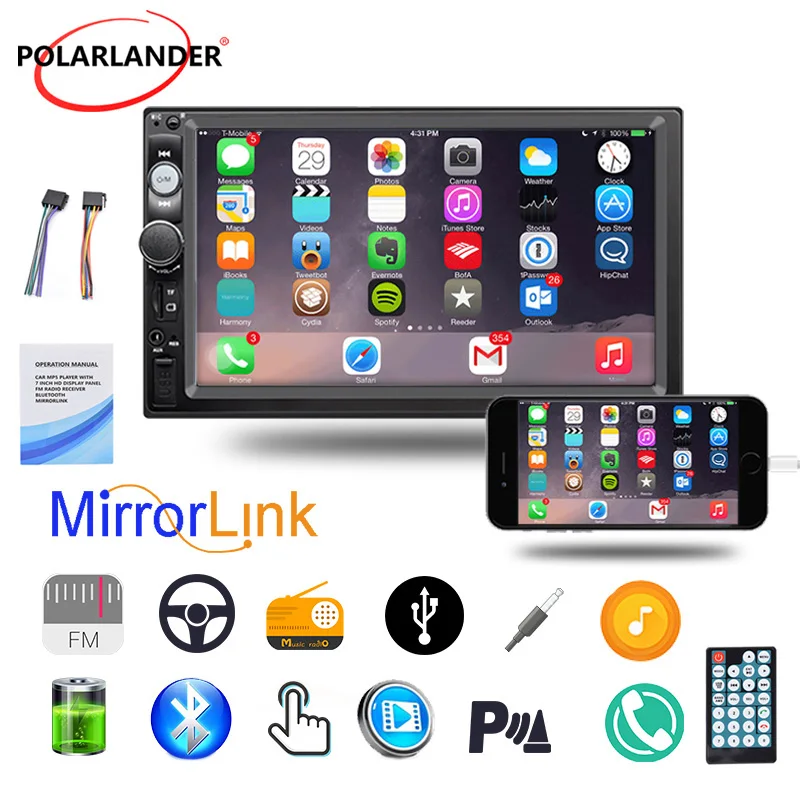 

Automotive Radio 2 DIN 7 Inch HD Touch Screen Mirror Link Car Audio Video FM Bluetooth USB TF AUX IN With camera MP4 MP5 Player