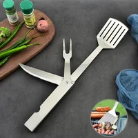 Stainless Steel Frying Spatula Barbecue Knife And Fork Folding Portable BBQ Combination Multi-functional Barbecue Spatula