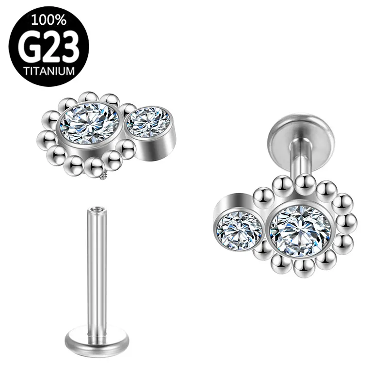 G23 Titanium Tragus Helix Piercing Zircon Tongue Body Lip Clicker Studs Septum Unisex Earrings Jewelry for Women Accessories