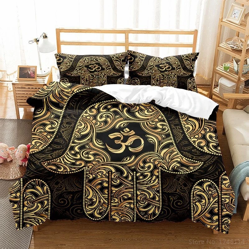 Комплект постельного белья Lucky Hand Hamasa в стиле бохо с рисунком мандалы