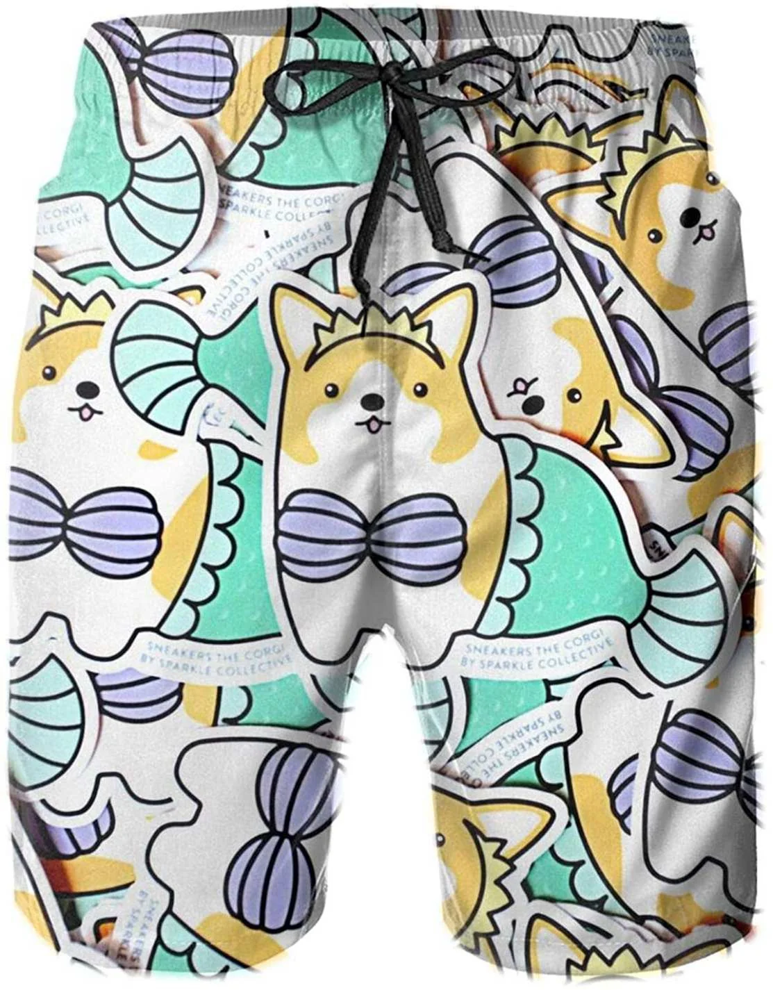 

Funny Bikini Corgi Dog Mermaid2 Summer Pants Beach Shorts Swim Shorts Mens Summer Sport Surfing Board Shorts
