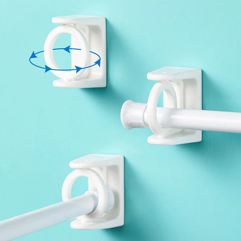 

2Pcs Steerable Ring Triangle Ring Telescopic Rod Hook Multipurpose Self-Adhesive Curtain Rod Bracket 360 Rotation Easy Install