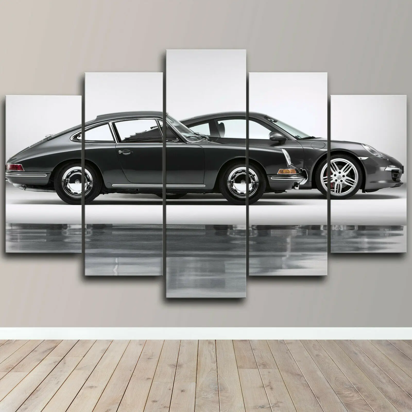 

No Framed Canvas 5 Panel Porsche 911 Coupe Black Sports Car Modular HD Decorative Wall Art Posters Pictures Home Decor Paintings