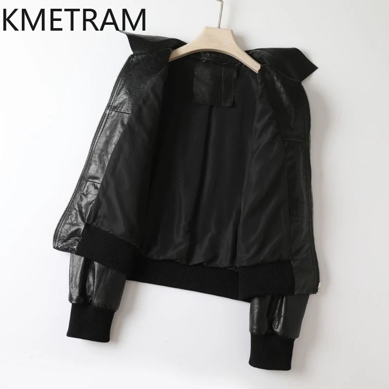 Фото Куртка из 100% масляного воска из воловьей кожи, женская куртка высшего качества, свободные куртки из натуральной кожи, женская новинка, верхняя одежда, осенняя одежда 2025 кожанка №3