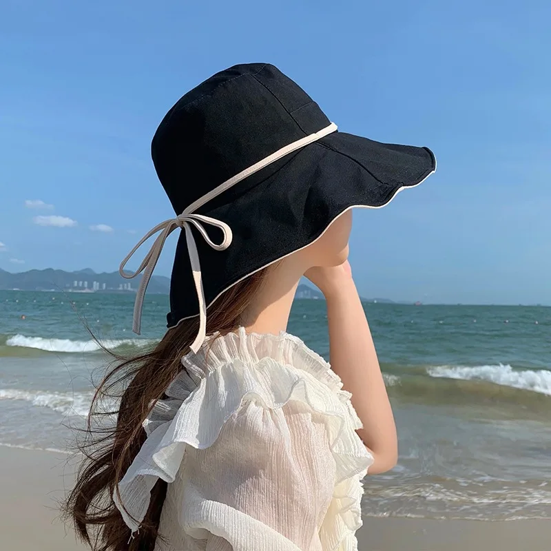 

Fisherman's Hat Summer Women's Hat Sun Protection Big Brim Sun Hat Small Face Anti Ultraviolet Bow Sun Hat
