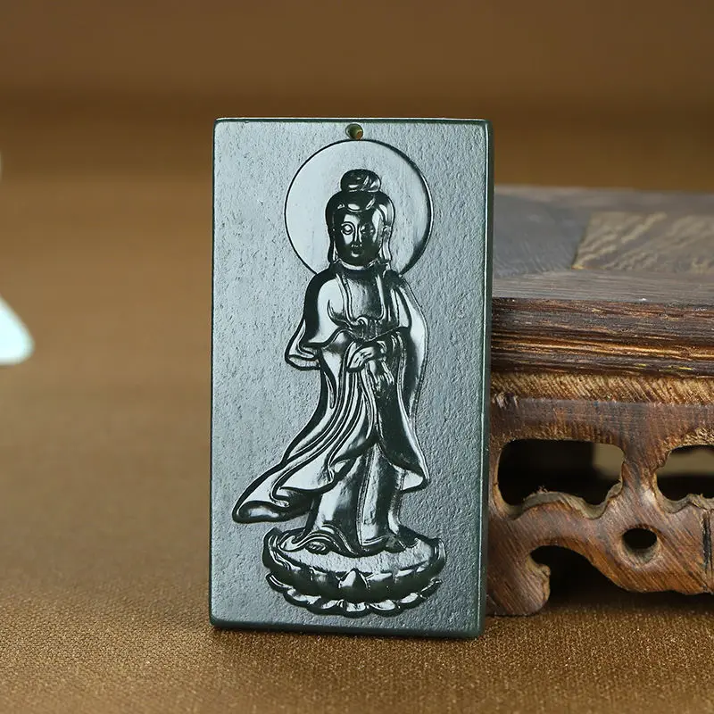 

Нефритовый сапфир Hetian, подвеска Nanhai Guanyin Taqing из тонкого материала, кулон Гуаньинь из нефрита, Мужская нефритовая подвеска, отправка сертифик...