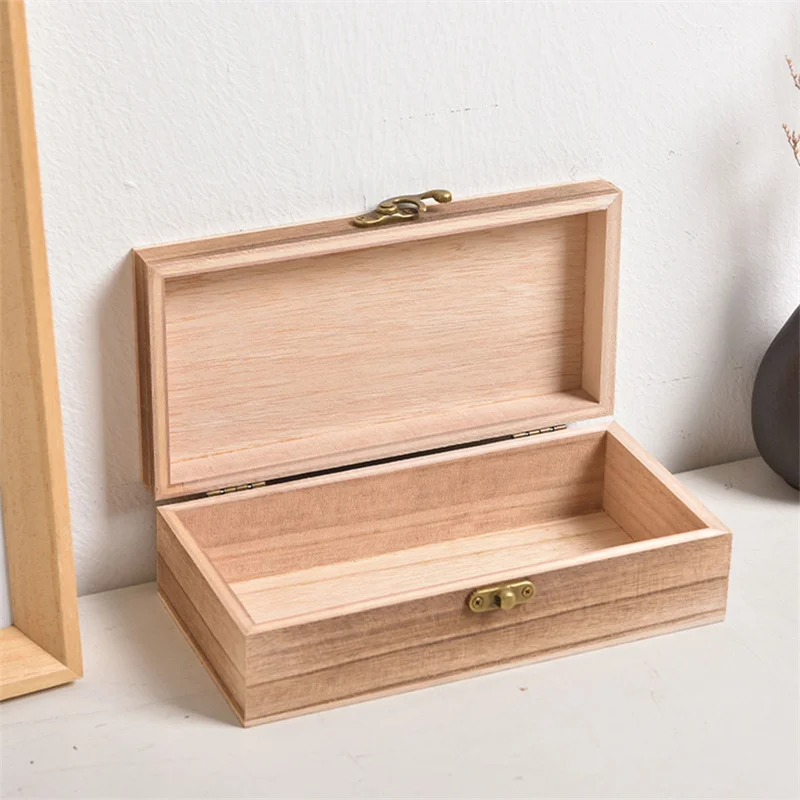 

1Pc Retro Wooden Jewelry Box Organizer With Lid Desktop Natural Wood Clamshell Storage Case Handmade Craft Box