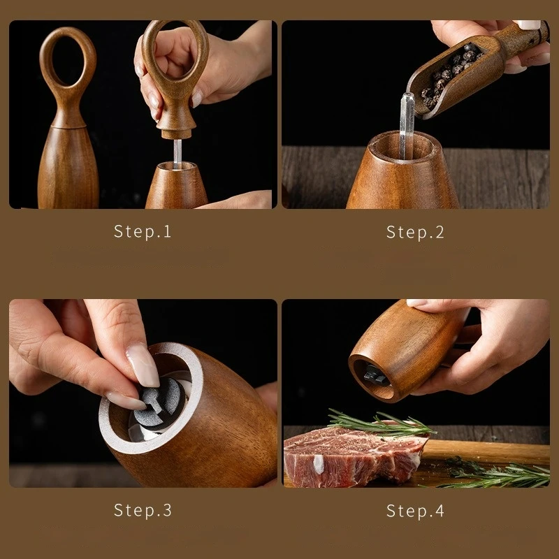 Ручная мельница для перца 7 дюймов деревянная регулируемая грубой бытовая