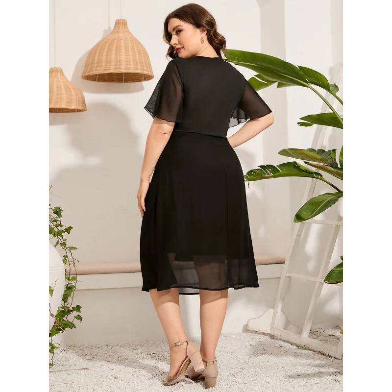 Plus Size 2023 Fashion 3xl 4xl 5xl Women Chiffon Dress Black Loose Mid Dress Casual Bohemian Summer Dresses o 3xl 4xl 5xl 6xl