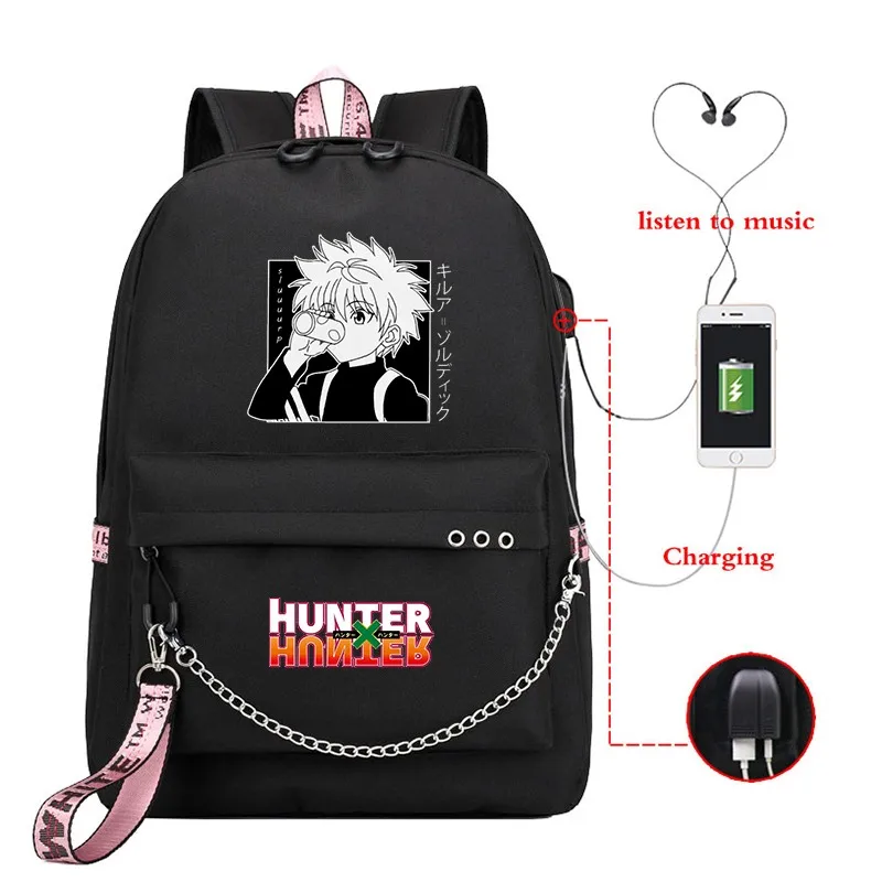 

Рюкзак для девочек с USB-зарядкой, школьные ранцы в стиле аниме Hunter X Hunter, большой школьный ранец HxH, сумка для ноутбука в стиле Харадзюку для му...