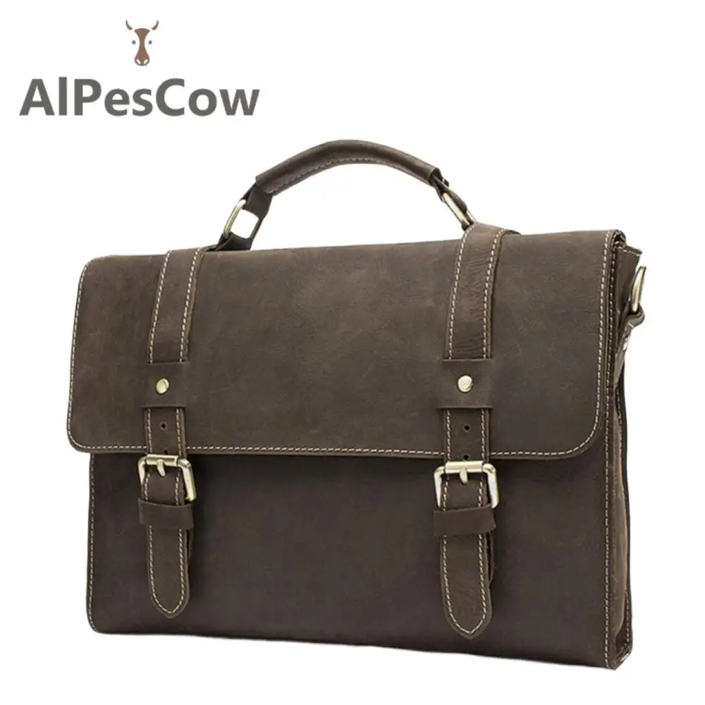 Men's Multicolor Genuine Leather Design Handbag 100% Alps Cowhide Vintage Briefcase Men Luxury Natural Leather Laptop Bag