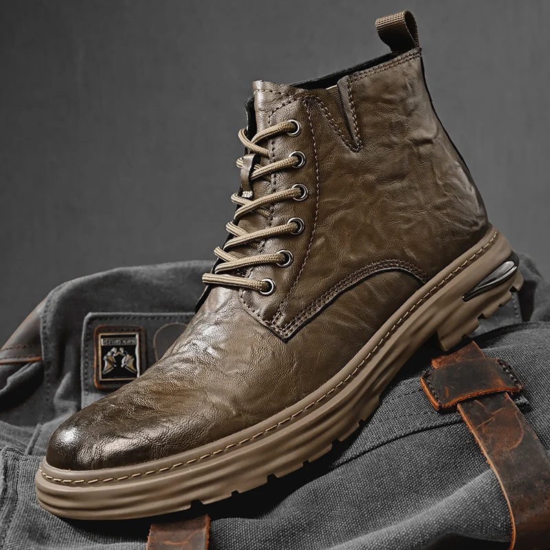 

New Winer Boots Men Fashion Lace Up Leather Ankle Boots Work Shoes For Men