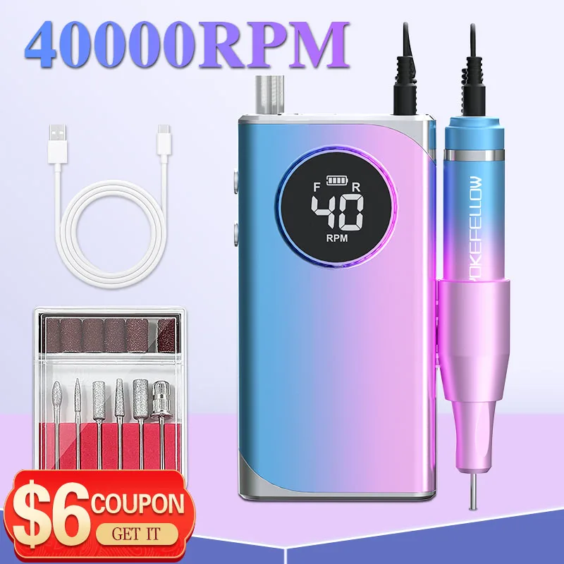 40000RPM Rechargeable Nail Polisher Portable Professional Efile Nail Drill Device With LCD Display Electric Manicure Drill Set