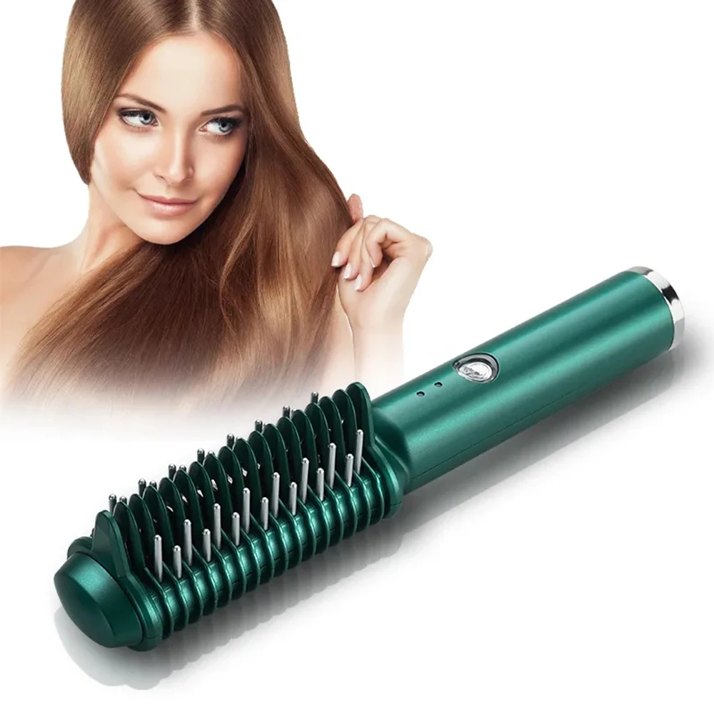 

Wireless Hair Straightener Brush Portable USB Rechargeable Cordless Beard and Hair Straightening Comb Hot Bush Negative Ions