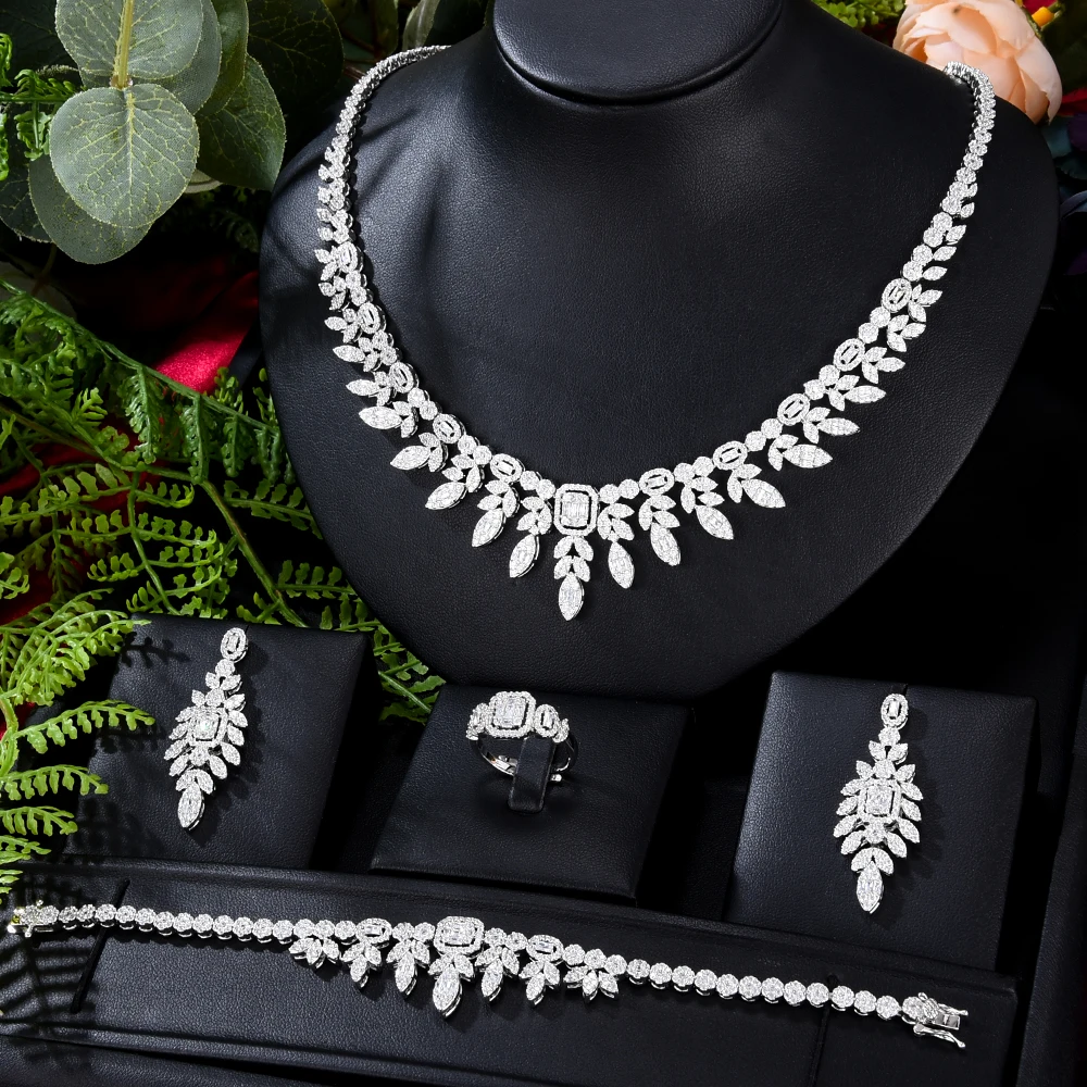 

Soramoore New Trendy Luxury Necklace Bracelet Earrings Ring 4pcs Set For Women Bridal Wedding Party Show Jewelry High Quality
