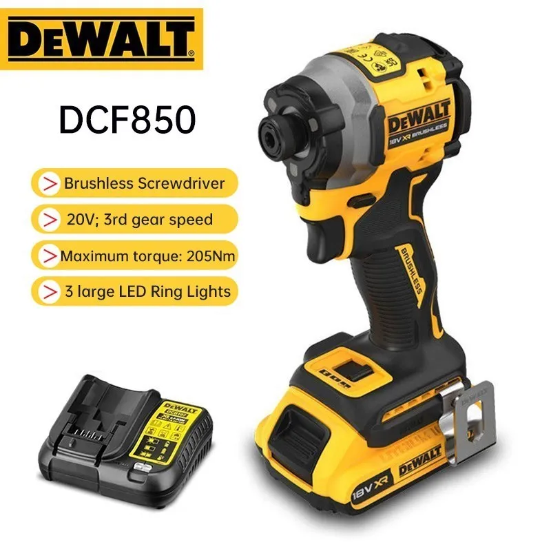 DEWALT DCF850 Беспроводная электрическая отвертка, бесщеточный портативный большой крутящий момент, сверлильные отверстия для шурупов, Электрический ударный гайковерт