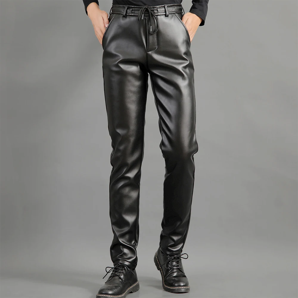 

Brand Men Pu Leather Pants Punk Cosplay Dance Pants Fashion Motorcycle Trousers Motor Pant Streetwear Elastic Slim Stretch Pant