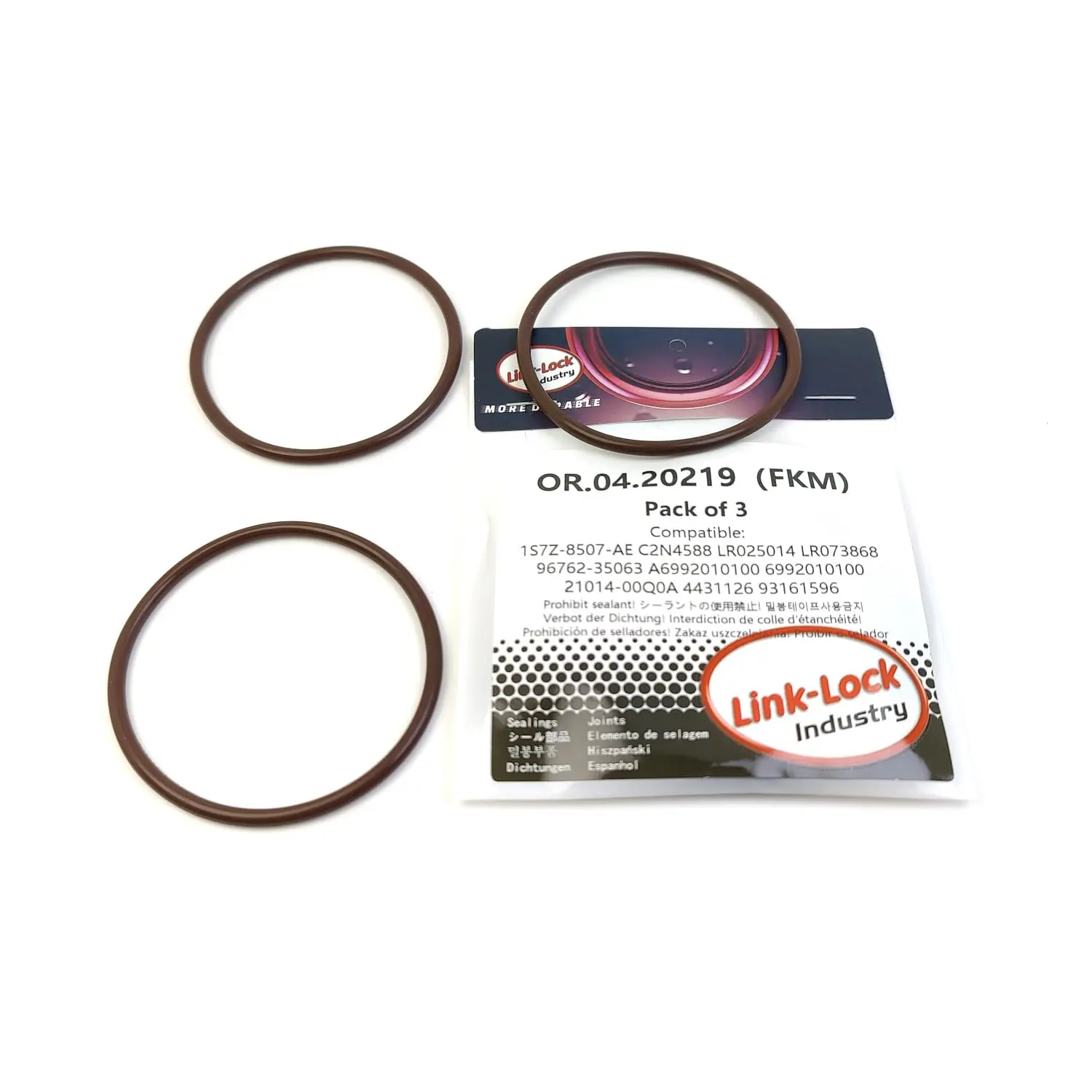 Фото Комплект уплотнительных колец LINK-LOCK 3PCS OR.04.20219 FKM Viton для водяного насоса 1S7Z-8507-AE C2N4588 LR025014 LR073868 96762-35063 A699201 №1