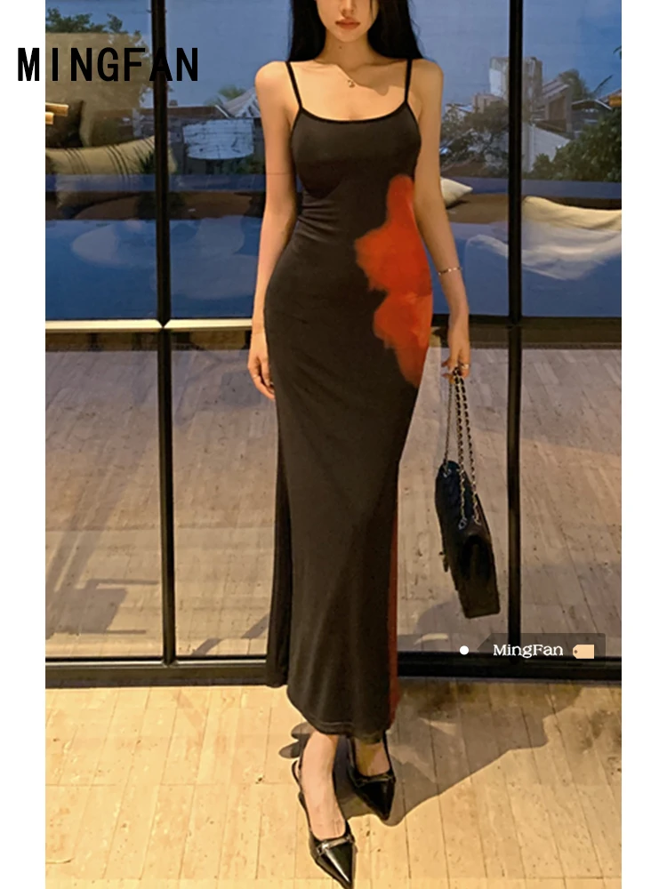 Новинка лета 2024 женская одежда платье на бретельках с ретро-принтом сексуальное