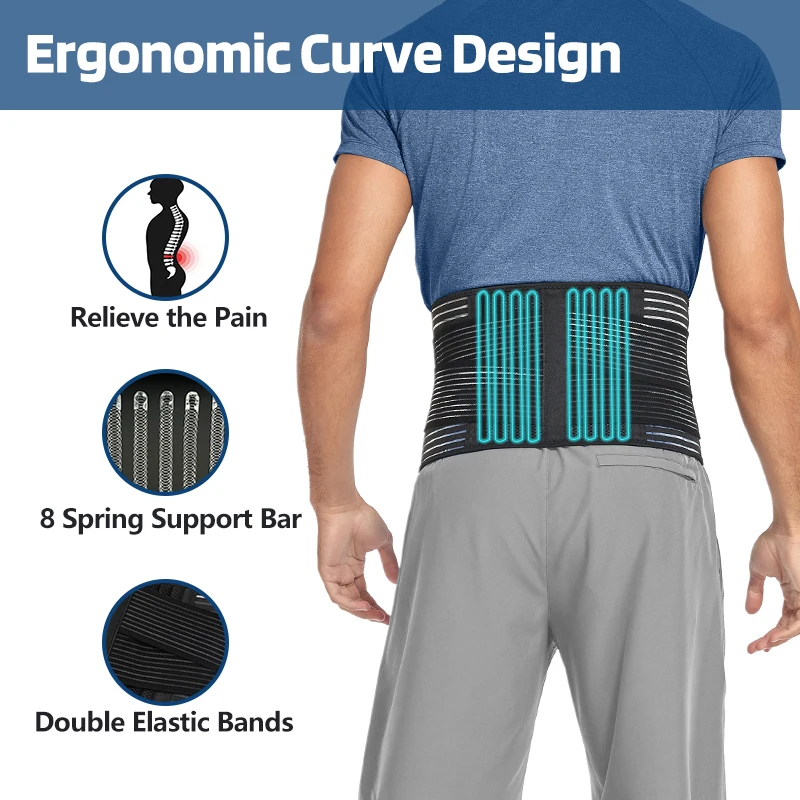 Double Compression Neoprene Back Brace For Lower Back Pain Men Posture Corrector Black Lumbar Support Belt Breathable Waist Belt