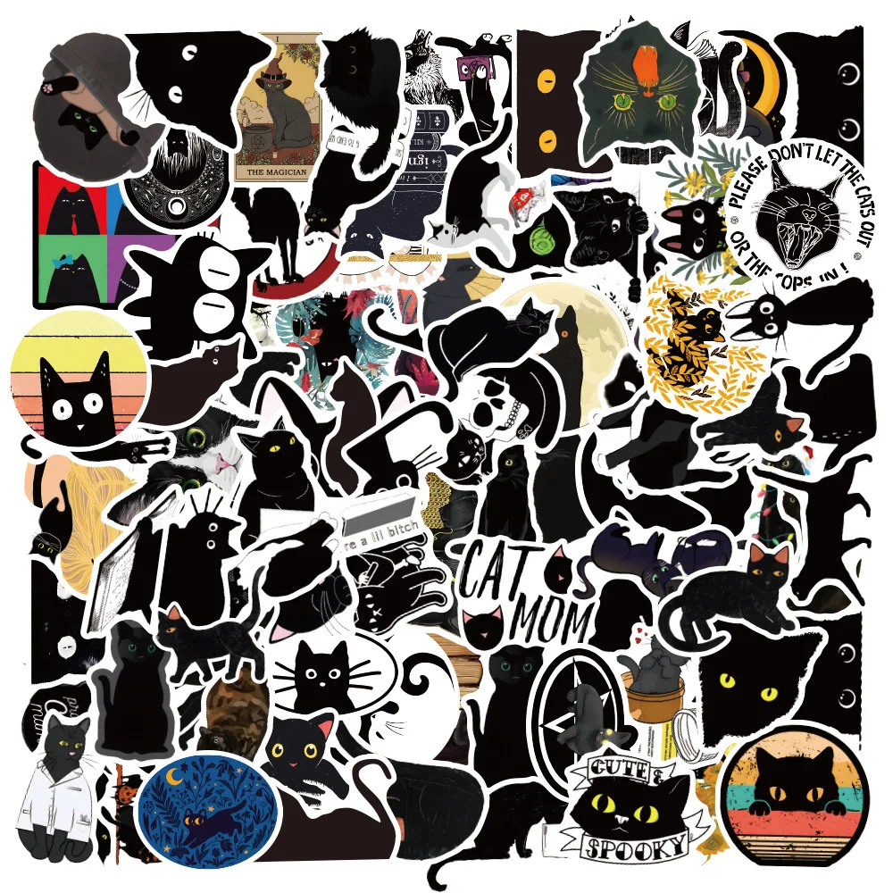 

10/50/100 шт., водонепроницаемые наклейки в виде черного кота