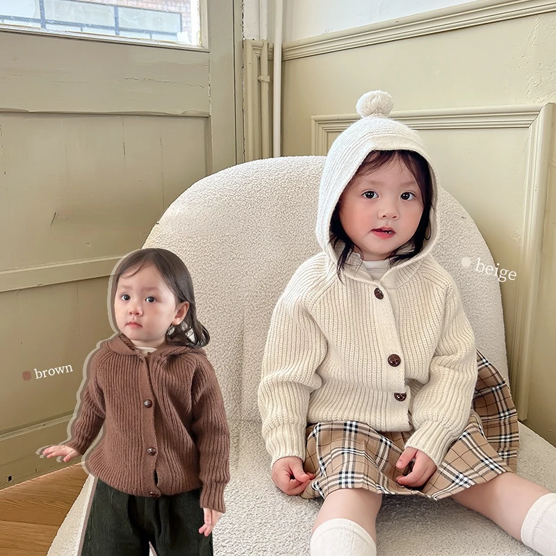 

Baby Girls Sweater Kids Clothes Knit Cardigan Sweater Children Coat Tops New Spring Autumn Solid Casual All-match Product Simple