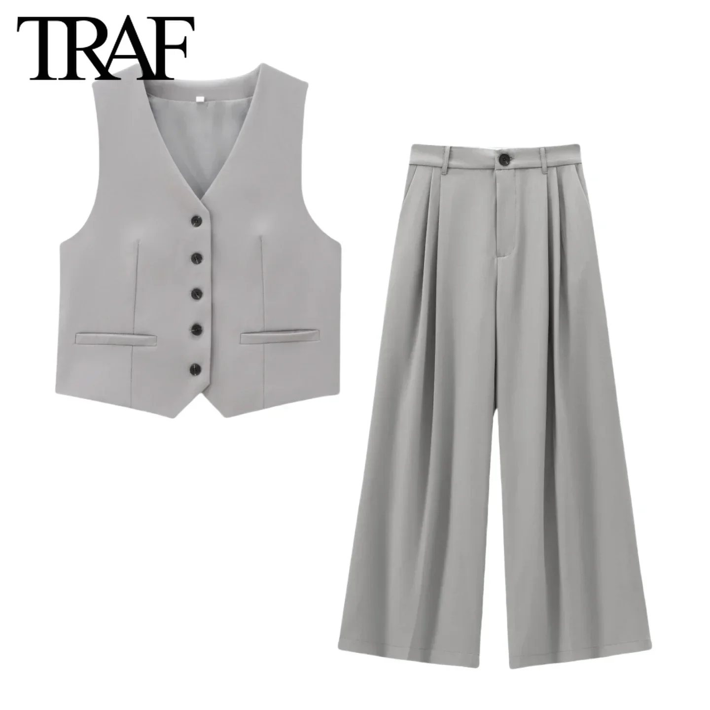 Женский однобортный комплект из двух предметов жилет без рукавов с V-образным