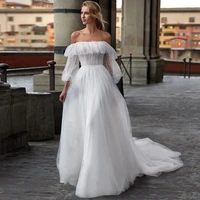 luojo wedding dresses a line long sleeve off the shoulder dot tulle ruffles sweep bride dress vestidos de noiva