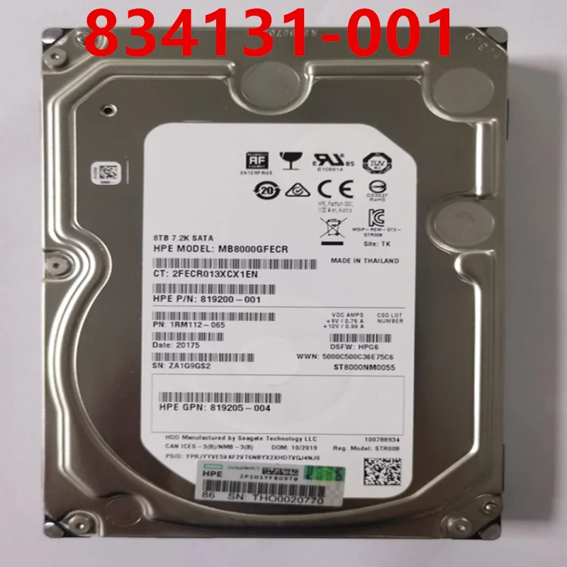 

New Original Hard Disk For HP 8TB 3.5" 256MB SATA 7200RPM For 834028-B21 834131-001 819200-001 ST8000NM0055