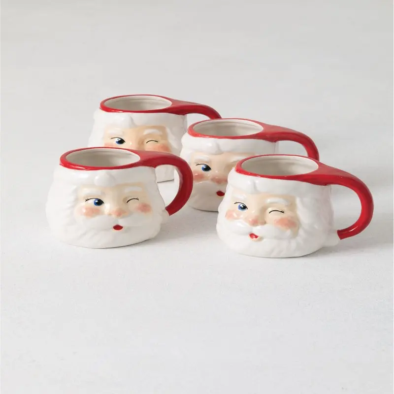 

Set of 4 Santa Christmas Mugs 4.5"H Red