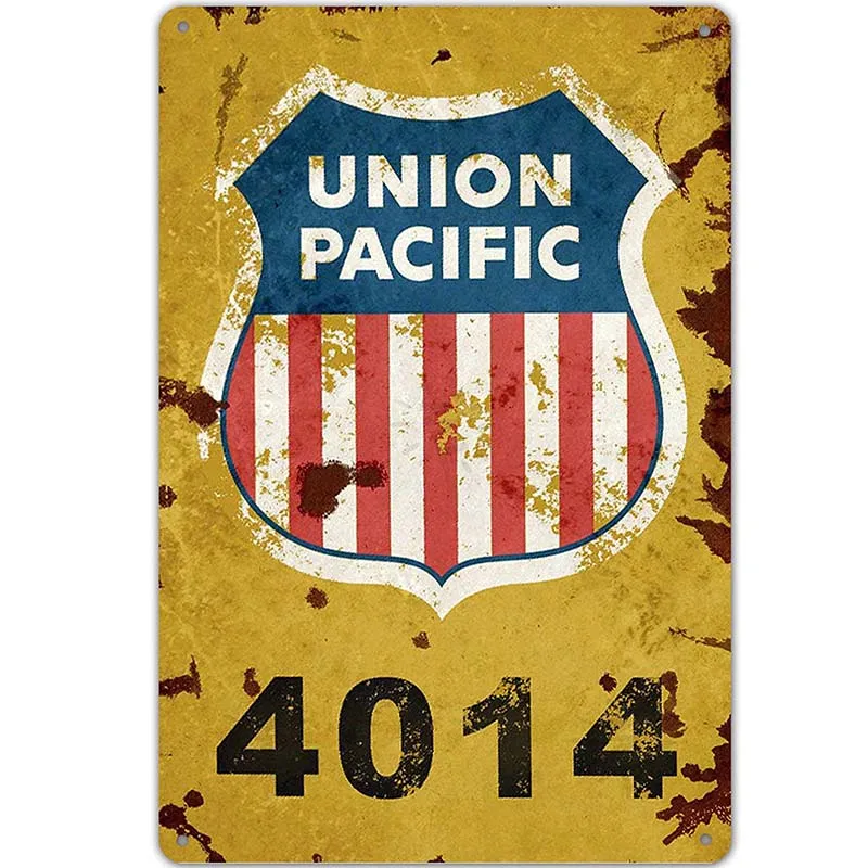 

Ylens Union Pacific Railway Logo Train Railroad Rustic Retro Wall Decor Metal Tin Sign vintage home decoration wall